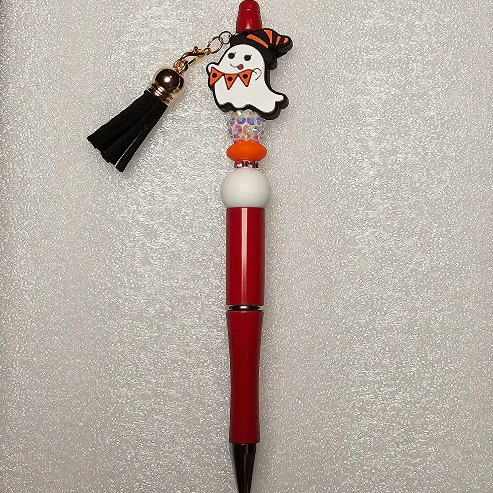 8 Halloween Beaded Ink Pens With Tassel Charm Silicone Beads Refills Included